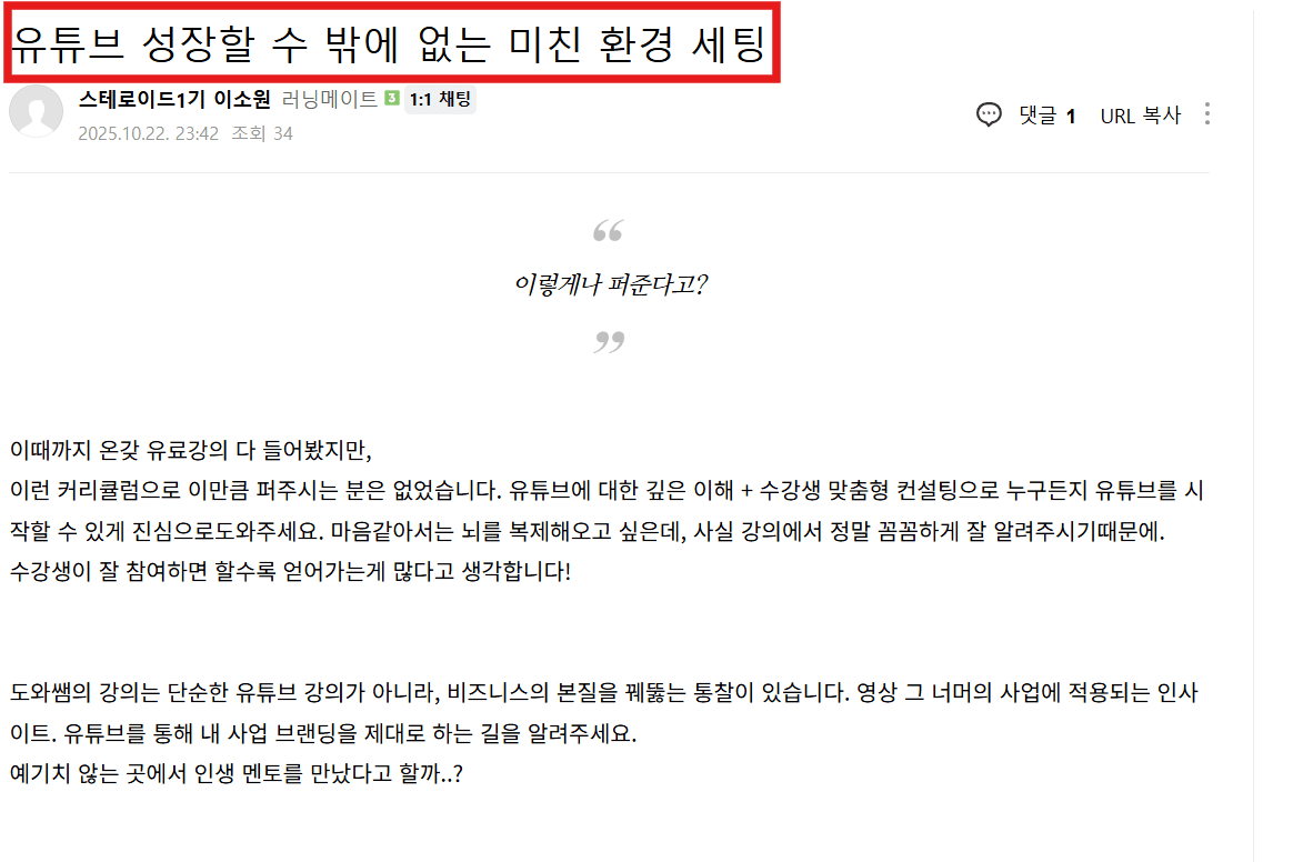 전문가 유튜브 매출 코칭 후기